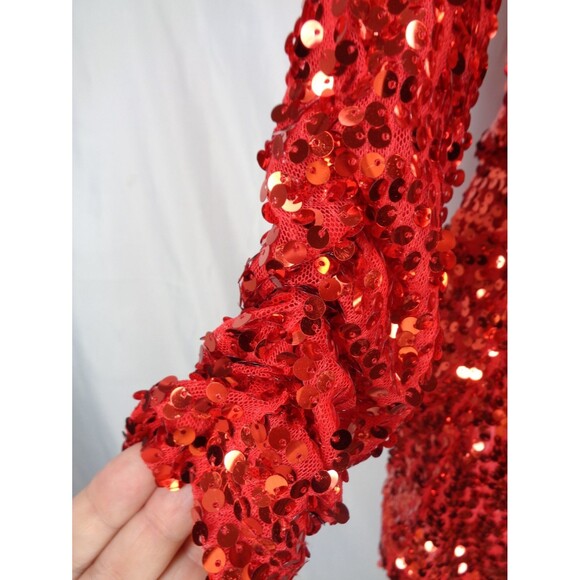 Boston Proper Red Sequin Cold Shoulder Top Size Medium Party Holiday Cocktail - Picture 8 of 15